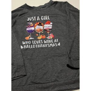 Holiday Just A Girl Who Loves Wine At Hallothanksmas Sweatshirt 2XL